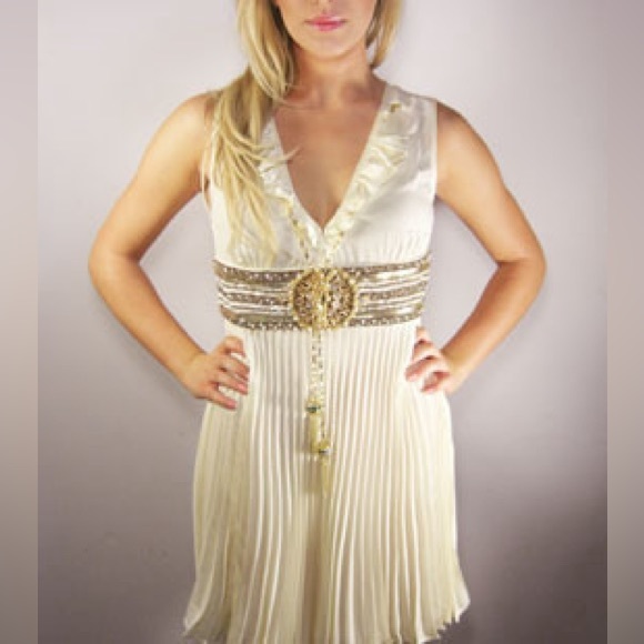 Meghan Fabulous LA *Carlin* ivory silk embellished pleated dress 2 - Picture 1 of 8